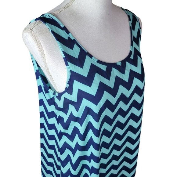 Pink Republic Chevron Sheer Dress Blue Teal Womens Large Sleeveless Ligtweight - Picture 4 of 10